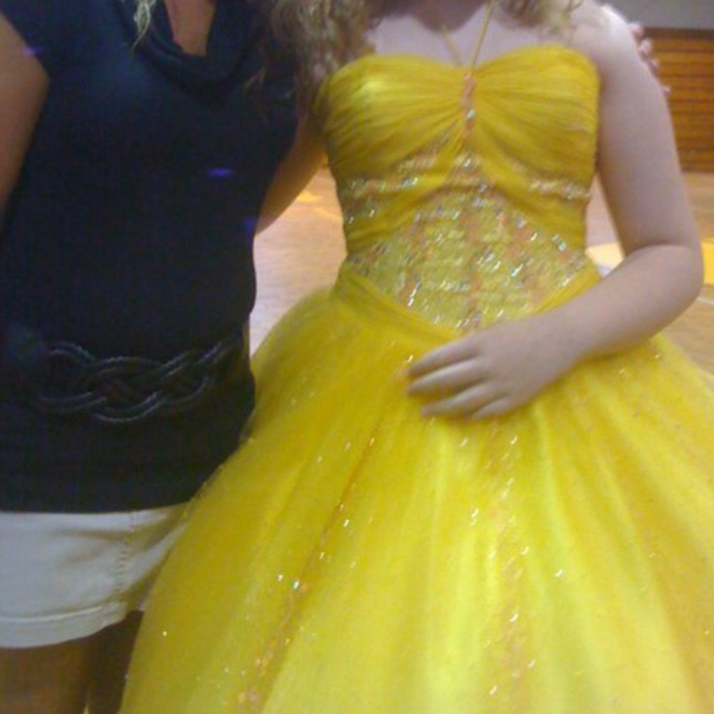 Yellow puffy prom dress